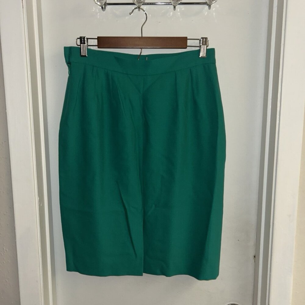 Vintage Yves Saint Laurent Business Casual Green Lined Pencil Skirt Size Medium - Picture 4 of 9